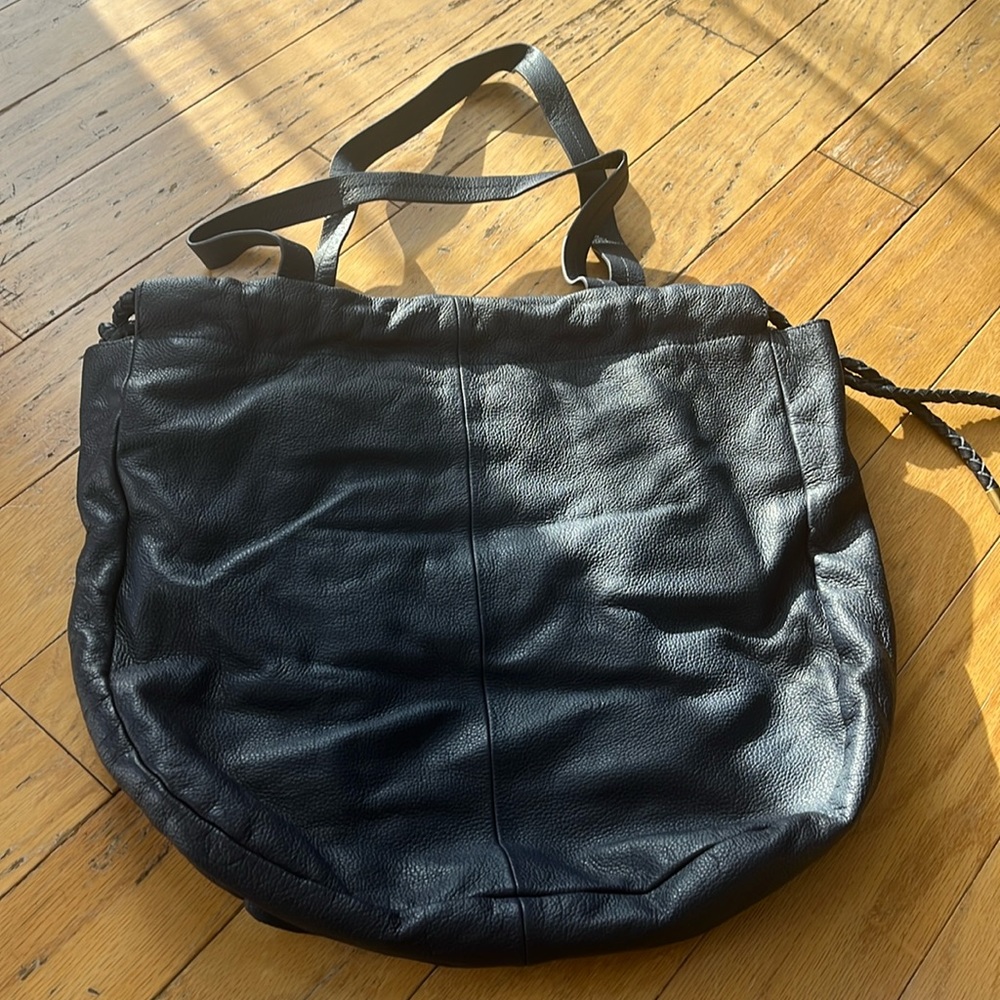 Anthropologie Black Leather Hobo Tote